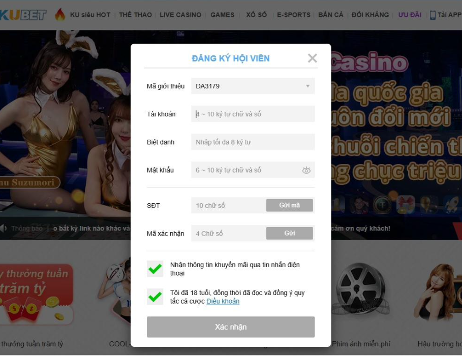 Cách đăng ký Kubet trực tiếp trên website 